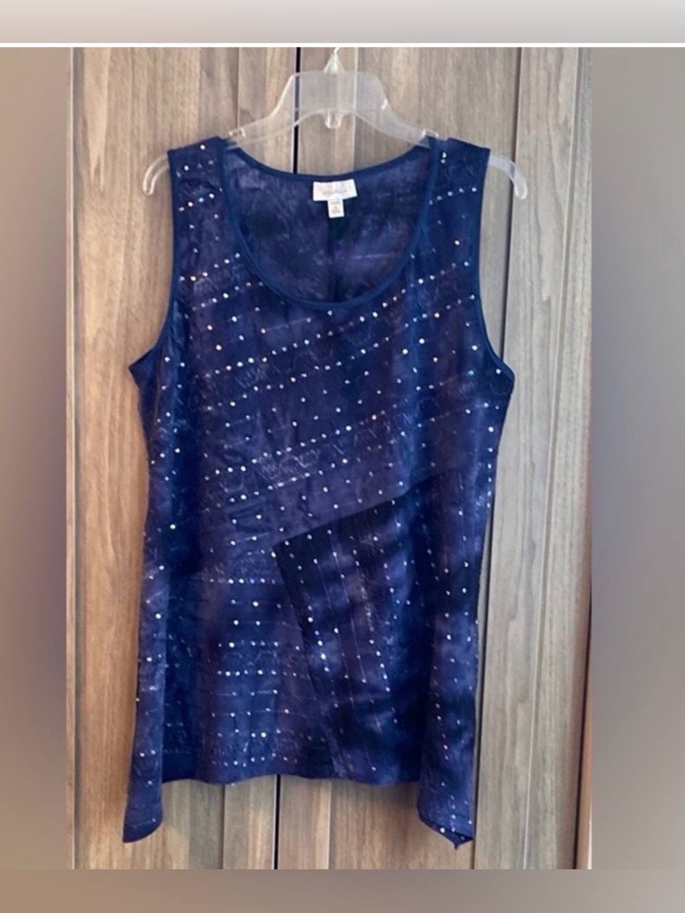 Dress Barn Scoop Neck Blue Sequin Top | 2X